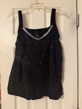 Lane Bryant Black Sequin-Trim Tank Top